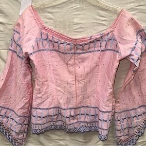 Chic Pink Embroidered Off-Shoulder Blouse